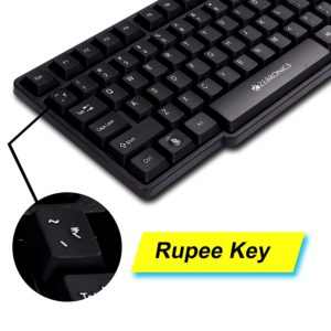 Zebronics Wired Keyboard and Mouse Combo with 104 Keys and a USB Mouse with 1200 DPI – JUDWAA 750